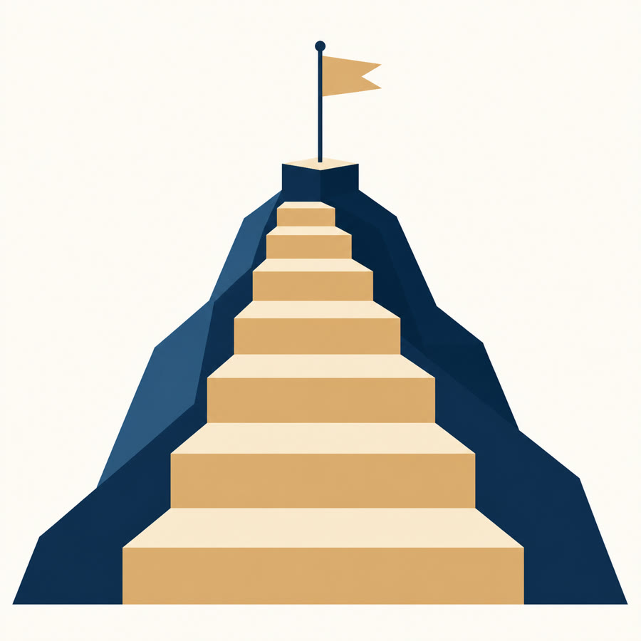 Illustration de marches ascendantes avec un petit drapeau
